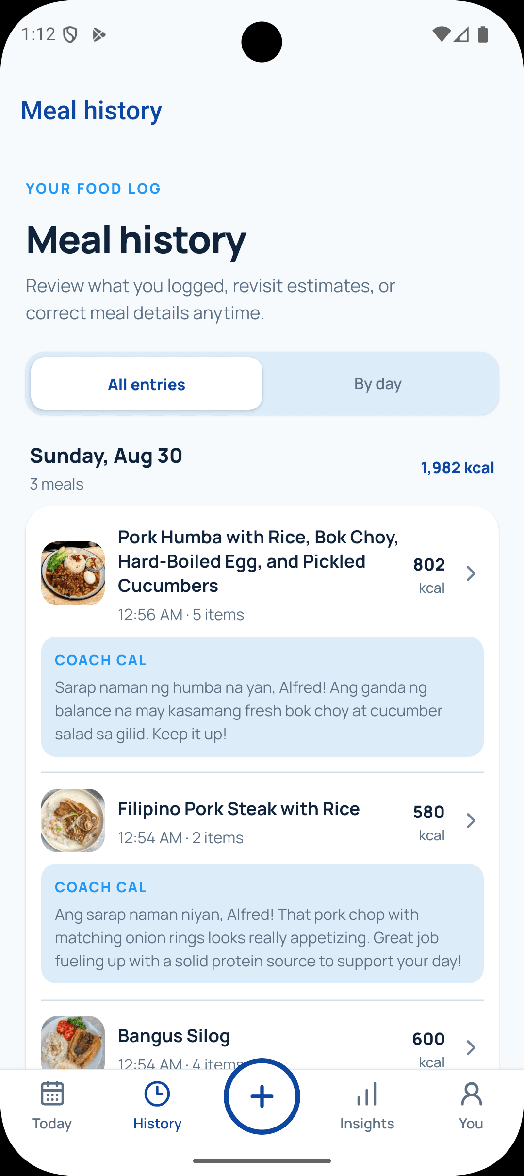 Keep a history you can correct in the current Oops Calorie Android app